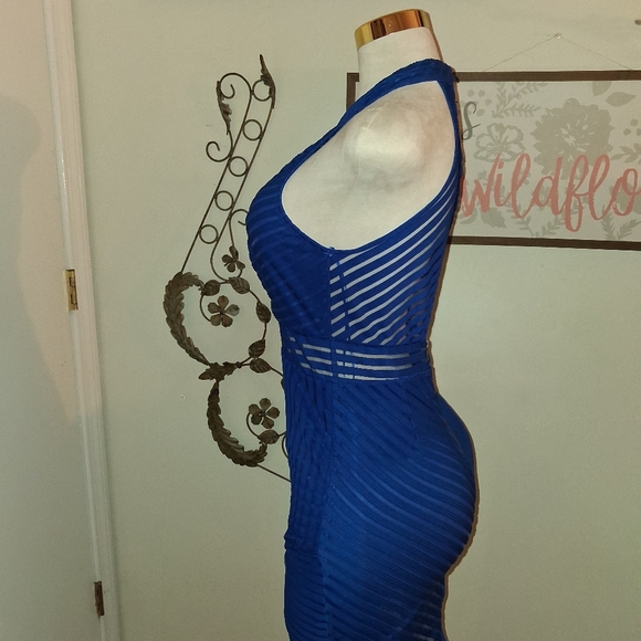 Luxxel Royal Blue Asymmetrical Halter Dress - Picture 4 of 6